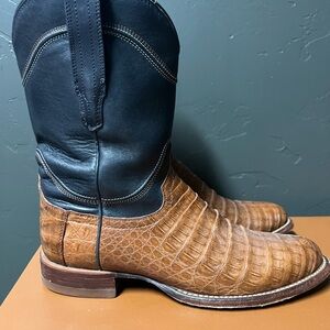 Tecovas “The Cole” Blue and Brown Grian Caiman Alligator Cowboy Boots